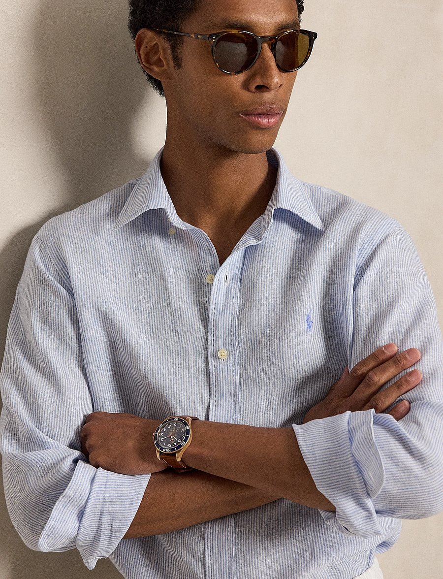 Polo Ralph Lauren - Custom Fit Striped Linen Shirt - hørskjorter - 6671a cabana blue - 2