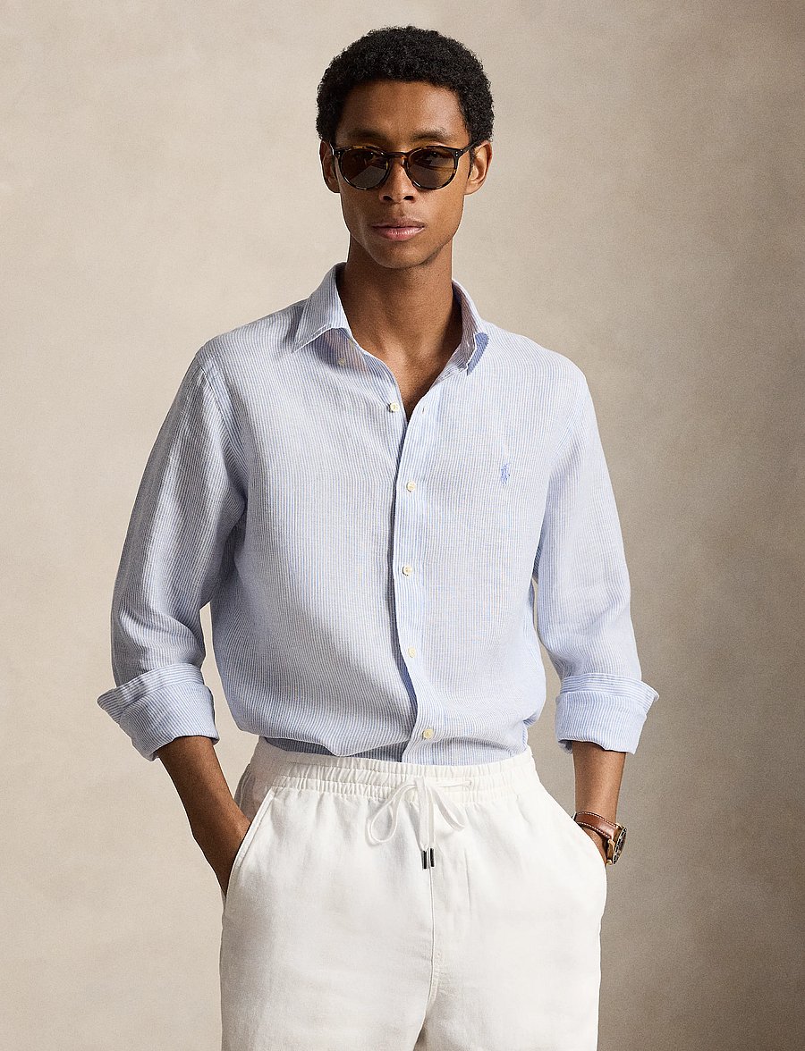 Polo Ralph Lauren - Custom Fit Striped Linen Shirt - hørskjorter - 6671a cabana blue - 3