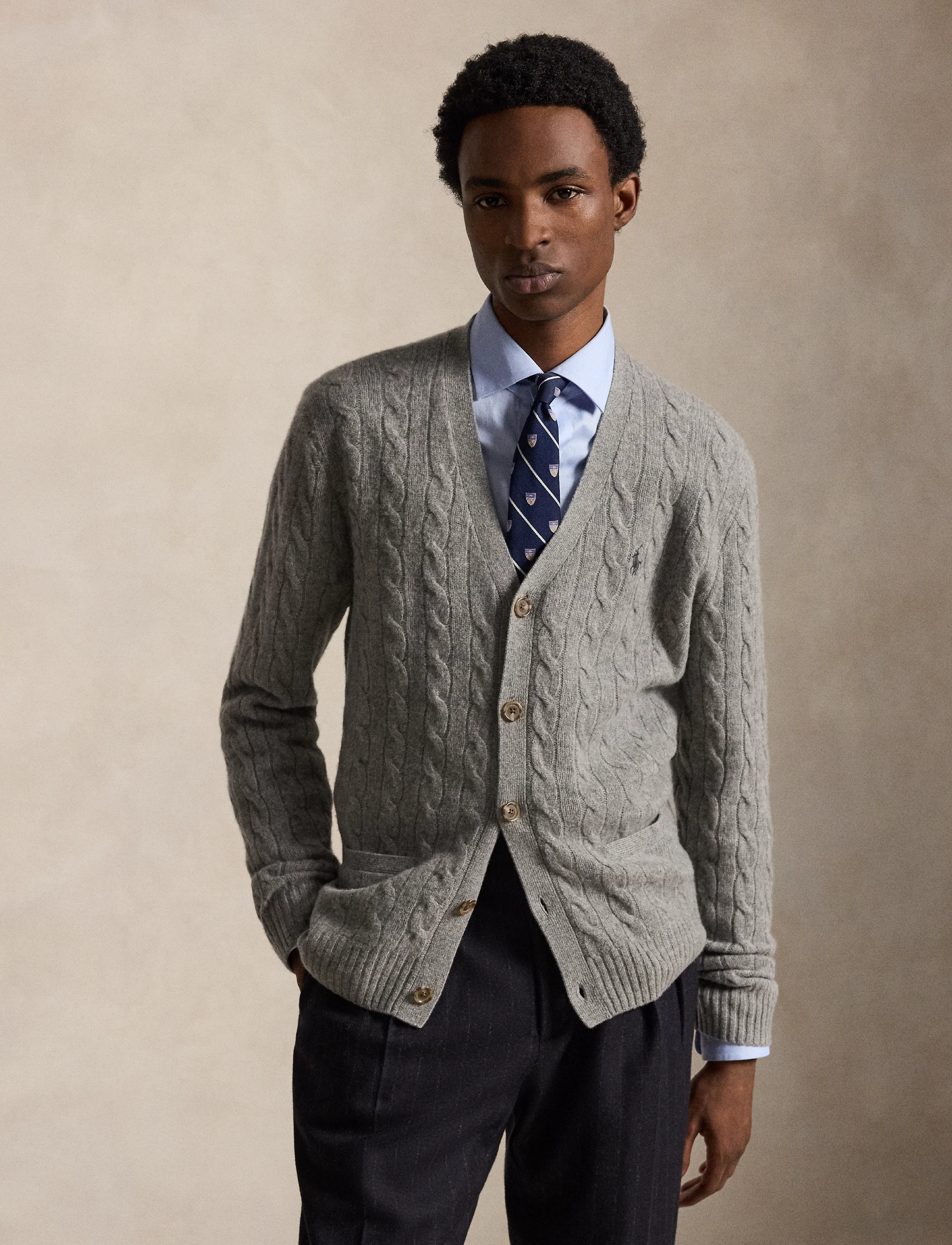Polo Ralph Lauren Cable-Knit Wool-Cashmere Cardigan, XL, Grey, Strik > Cardigans, Herre