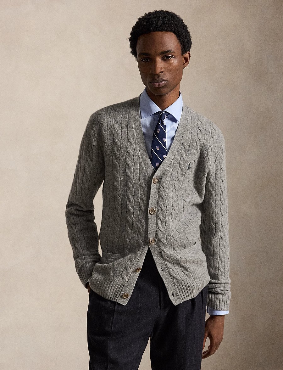Polo Ralph Lauren - Cable-Knit Wool-Cashmere Cardigan - cardigans - fawn grey heather - 0