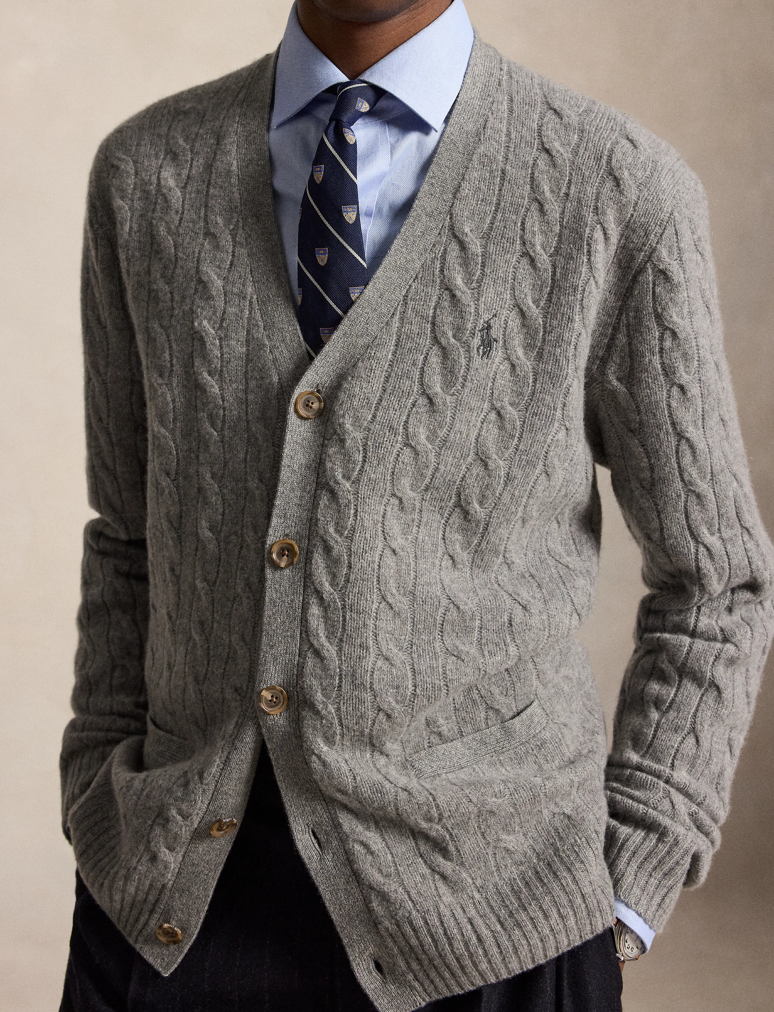 Polo Ralph Lauren - Cable-Knit Wool-Cashmere Cardigan - fawn grey heather - 3
