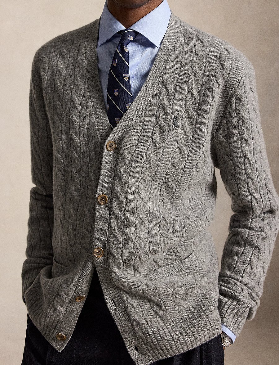 Polo Ralph Lauren - Cable-Knit Wool-Cashmere Cardigan - cardigans - fawn grey heather - 3