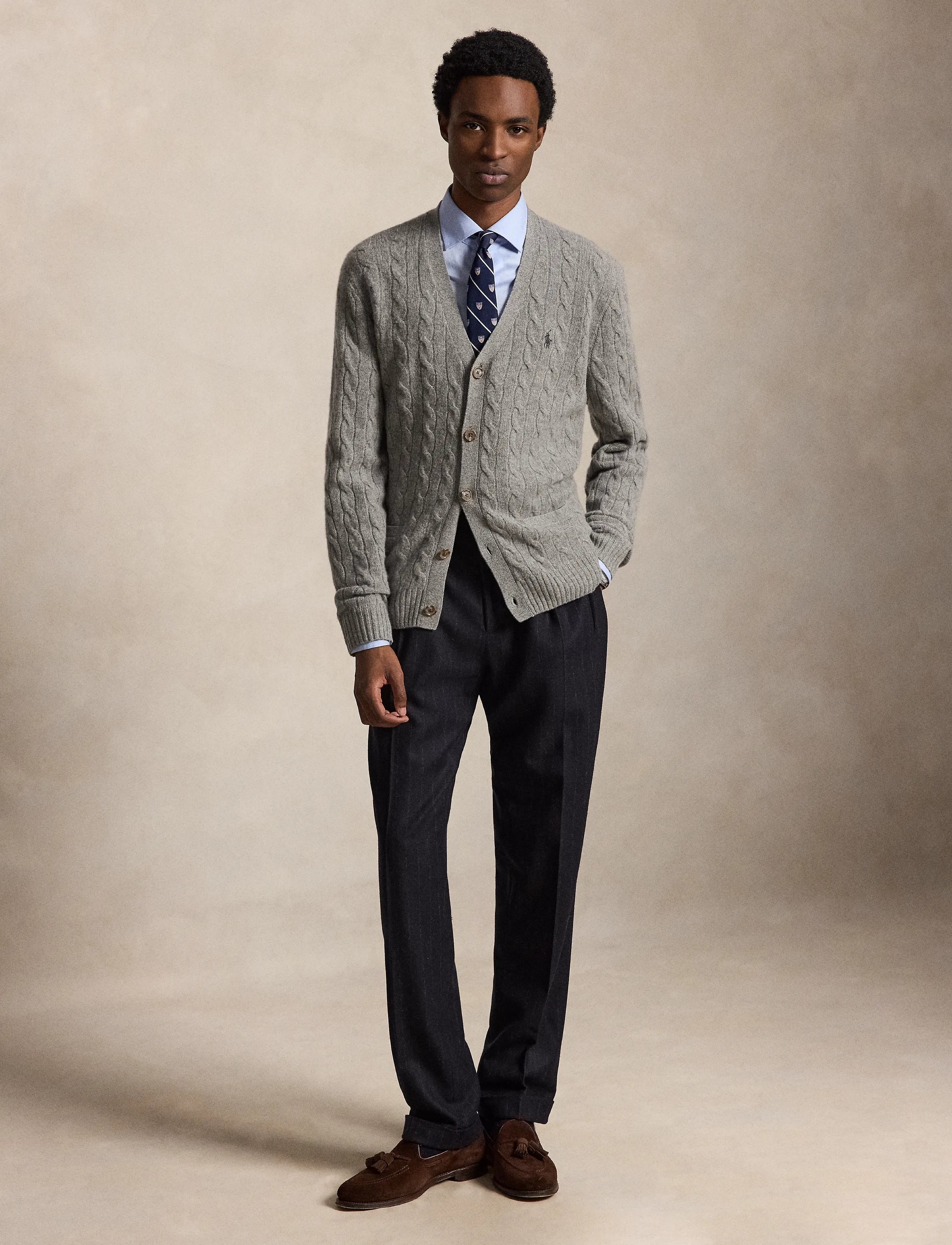 Polo Ralph Lauren - Cable-Knit Wool-Cashmere Cardigan - fawn grey heather - 4