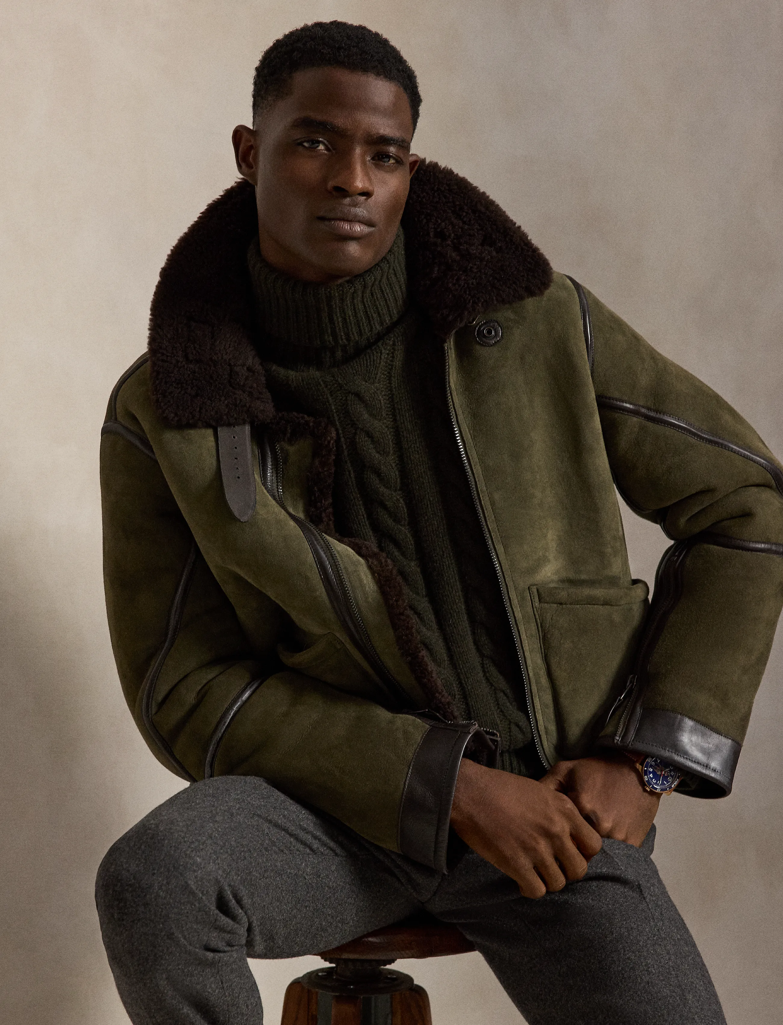 Polo Ralph Lauren Shearling Flight Jacket - Höstjackor - MYRTLE GREEN/DARK / khaki/green