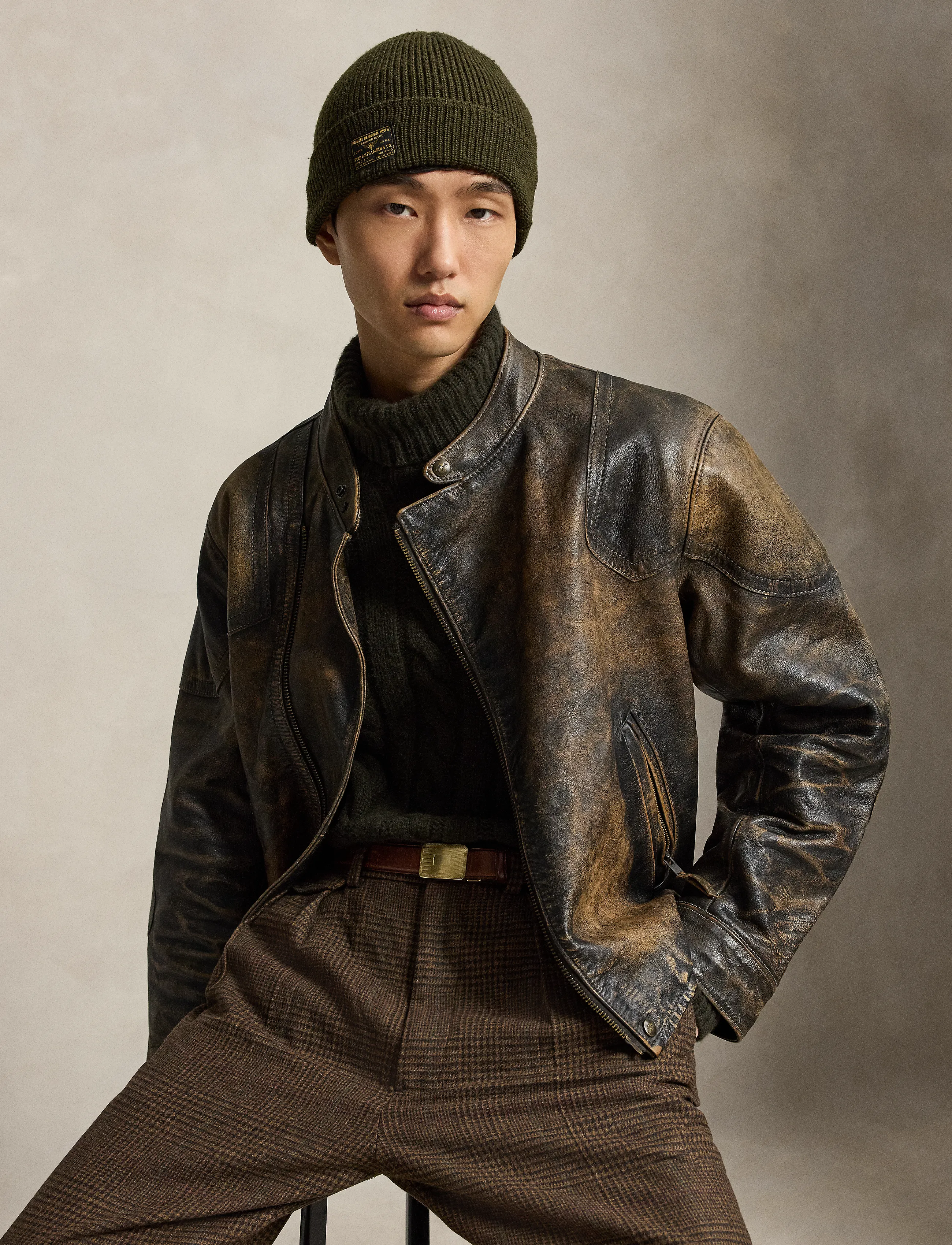 Polo Ralph Lauren Leather Motorcycle Jacket - Kleidung - BROWN/BLACK AMBER / brown