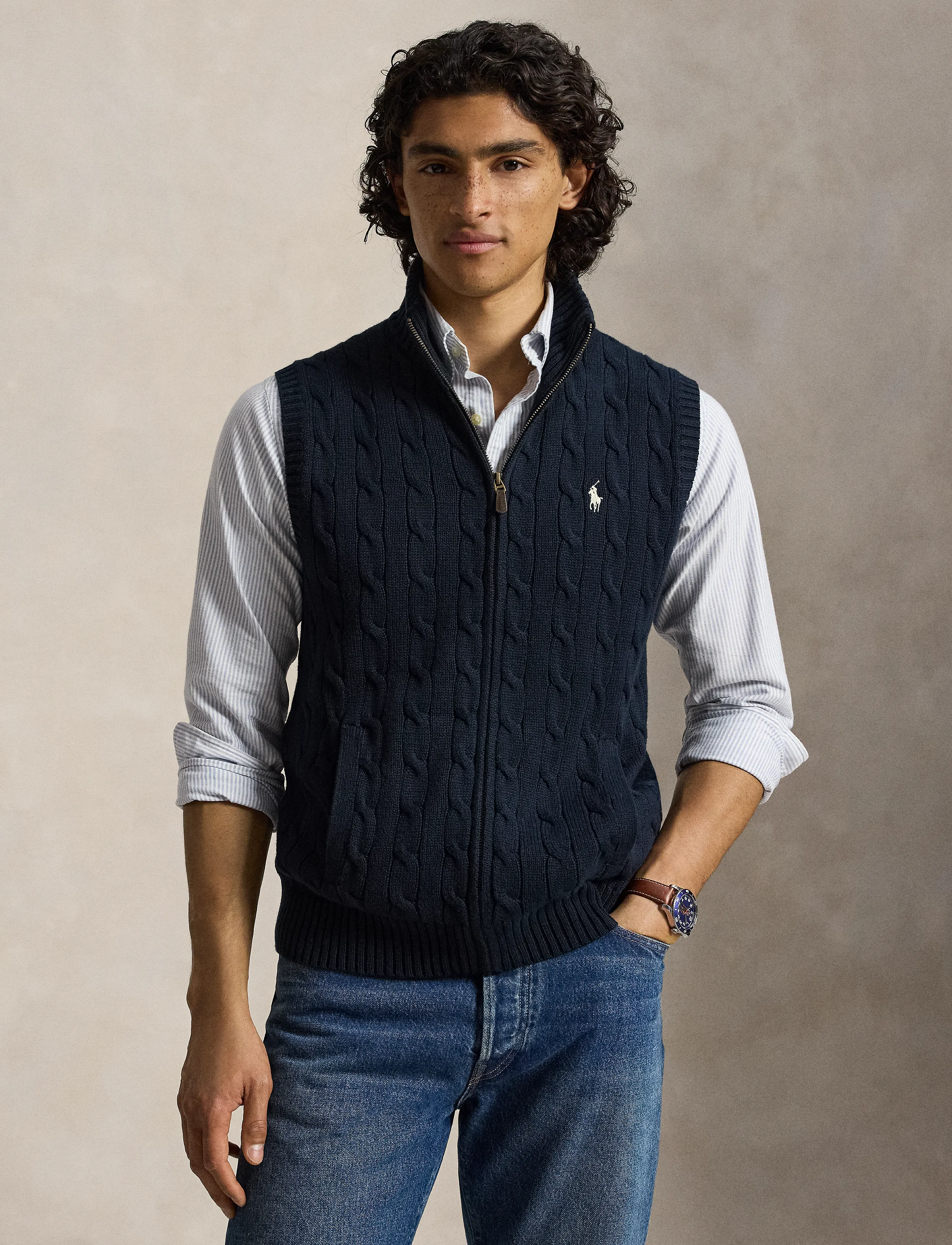 Polo Ralph Lauren - 5/1 ROVING COTTON-SWEATER-VEST - strikveste - hunter navy w/ c8 - 0