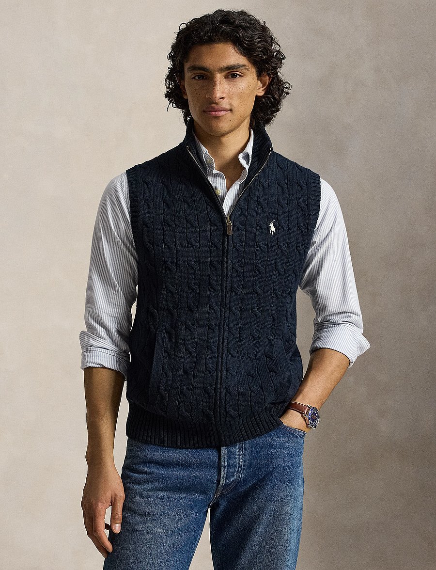 Polo Ralph Lauren - 5/1 ROVING COTTON-SWEATER-VEST - strikveste - hunter navy w/ c8 - 0