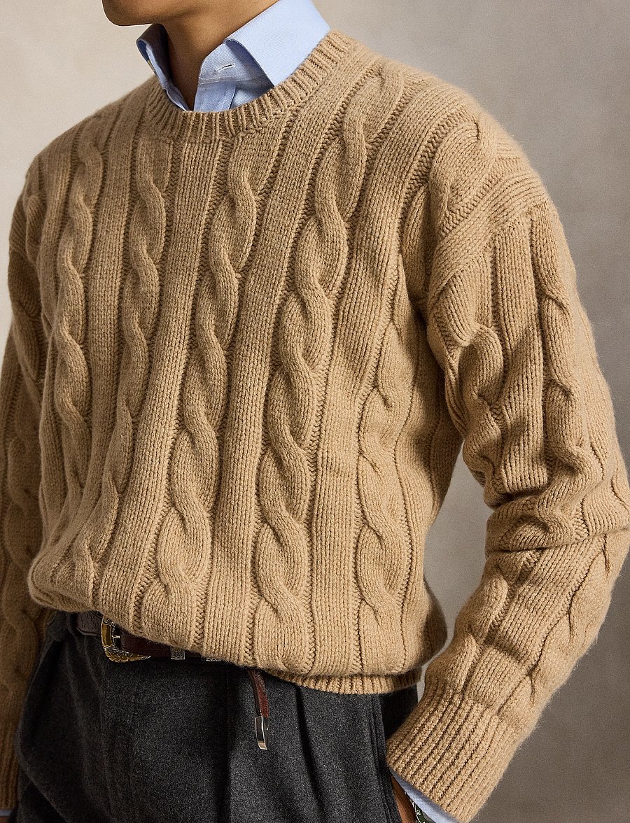 Polo Ralph Lauren - Stickad tröja i ullblandning Relaxed Fit - rundhalsad - camel melange - 1