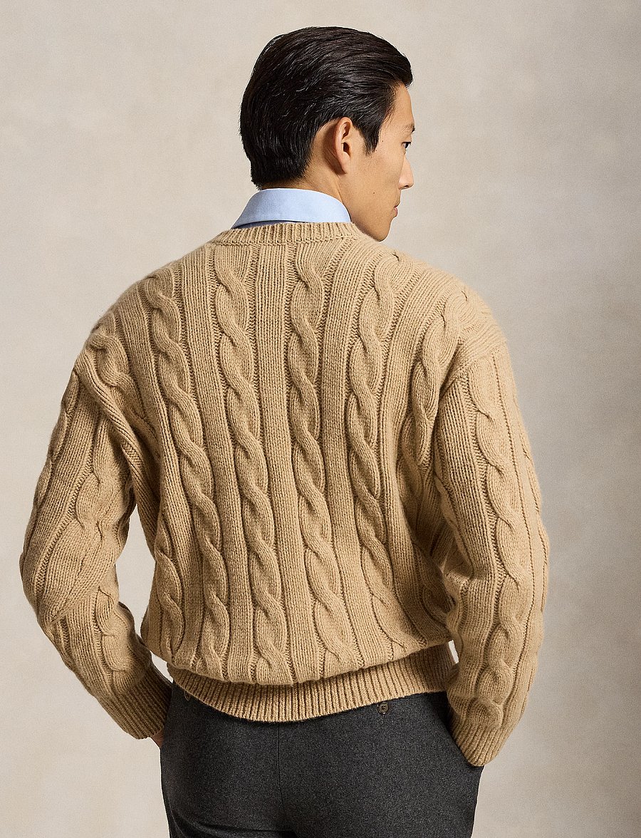 Polo Ralph Lauren - Stickad tröja i ullblandning Relaxed Fit - rundhalsad - camel melange - 4