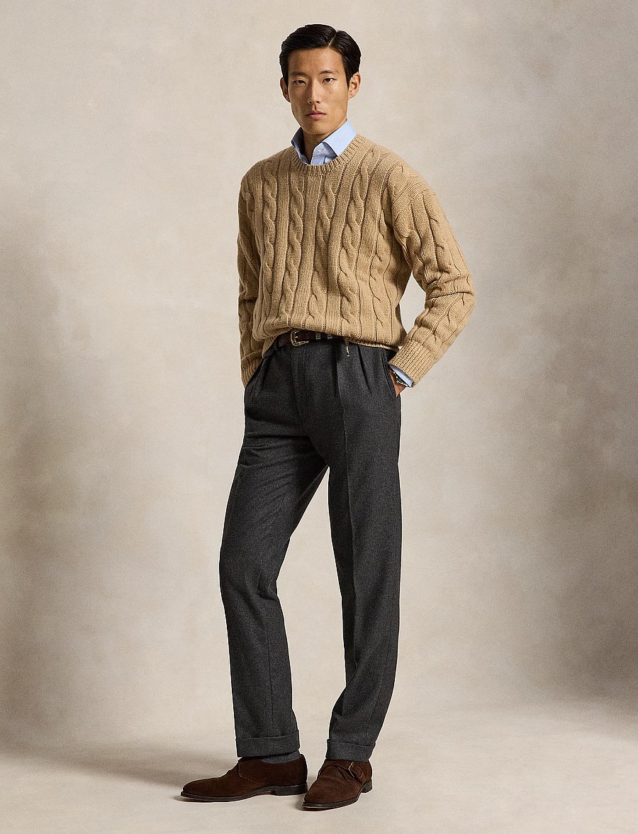 Polo Ralph Lauren - Stickad tröja i ullblandning Relaxed Fit - rundhalsad - camel melange - 5