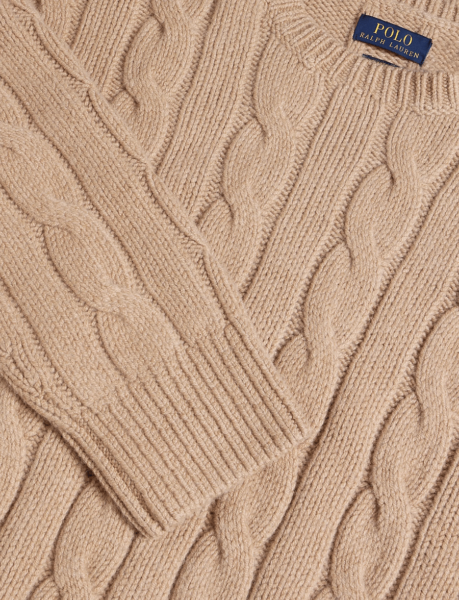 Polo Ralph Lauren - Relaxed Fit Cable Wool-Blend Sweater - rund hals - camel melange - 2