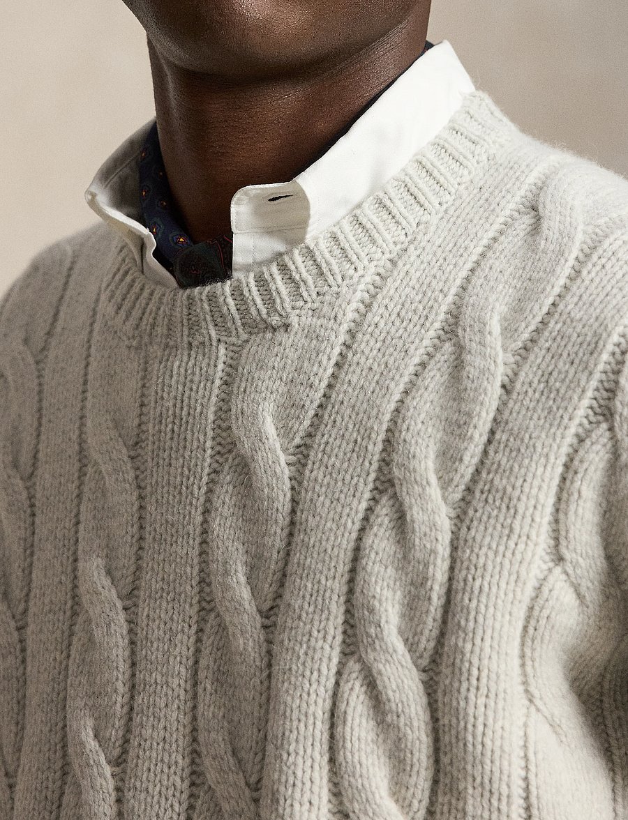 Polo Ralph Lauren - Relaxed Fit Cable Wool-Blend Sweater - rund hals - dim grey heather - 5