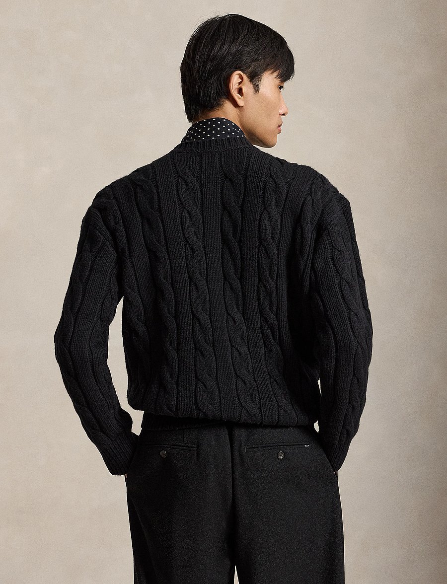 Polo Ralph Lauren - Relaxed Fit Cable Wool-Blend Sweater - Ümmarguse kaelusega kudumid - polo black - 3