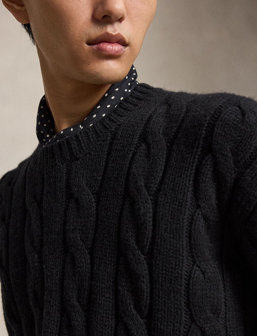 Polo Ralph Lauren - Relaxed Fit Cable Wool-Blend Sweater - Ümmarguse kaelusega kudumid - polo black - 5