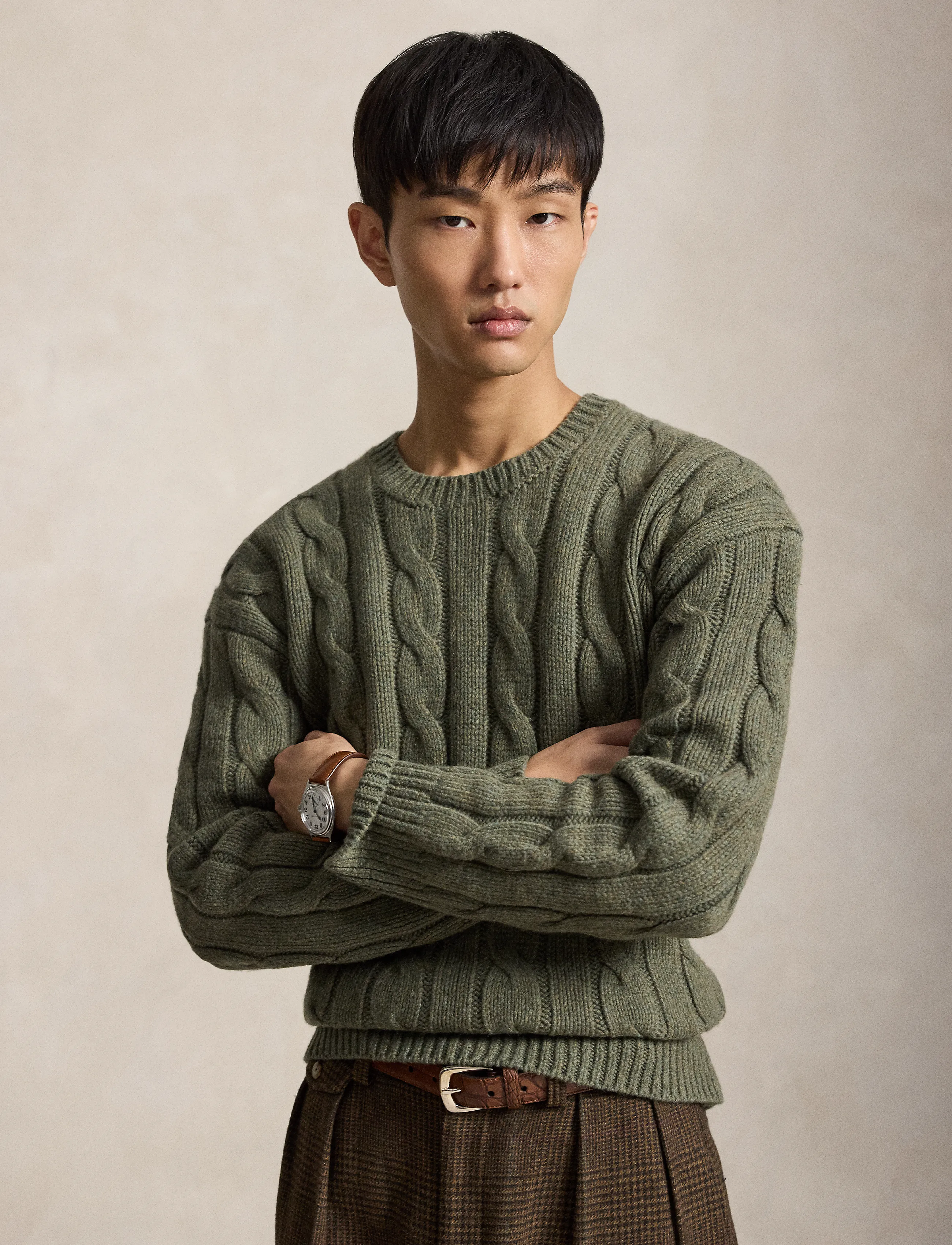 Polo Ralph Lauren - Relaxed Fit Cable Wool-Blend Sweater - knitted round necks - treron olive hthr - 1
