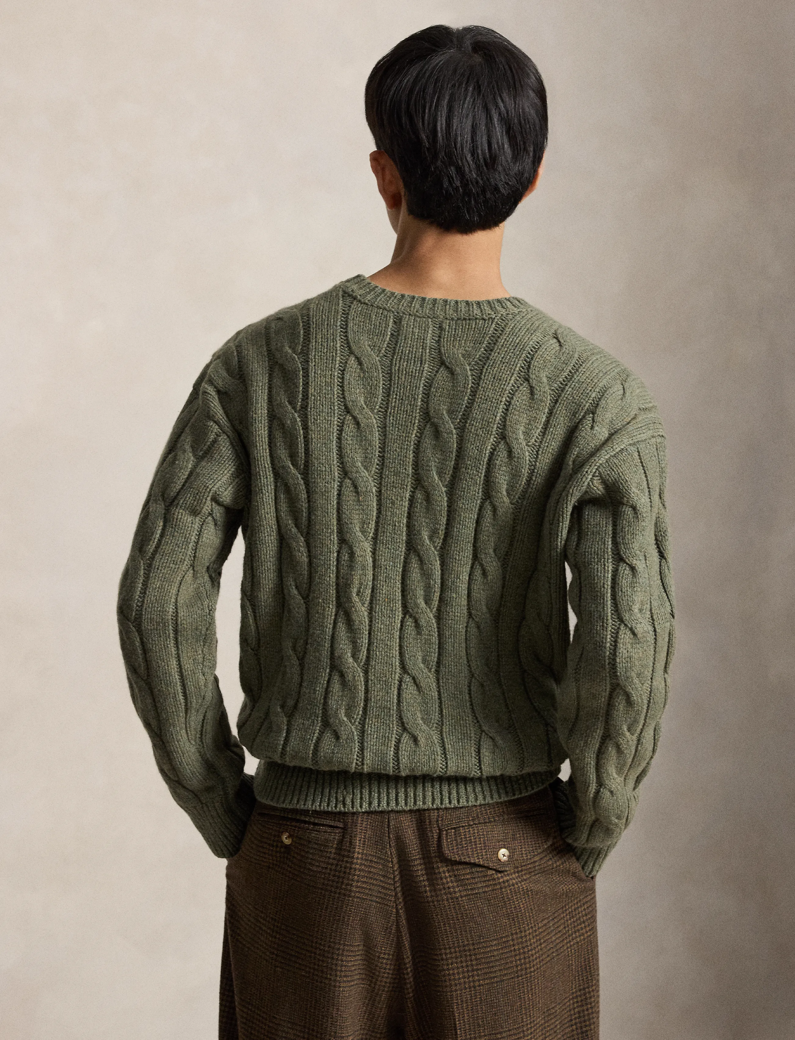 Polo Ralph Lauren - Relaxed Fit Cable Wool-Blend Sweater - knitted round necks - treron olive hthr - 4