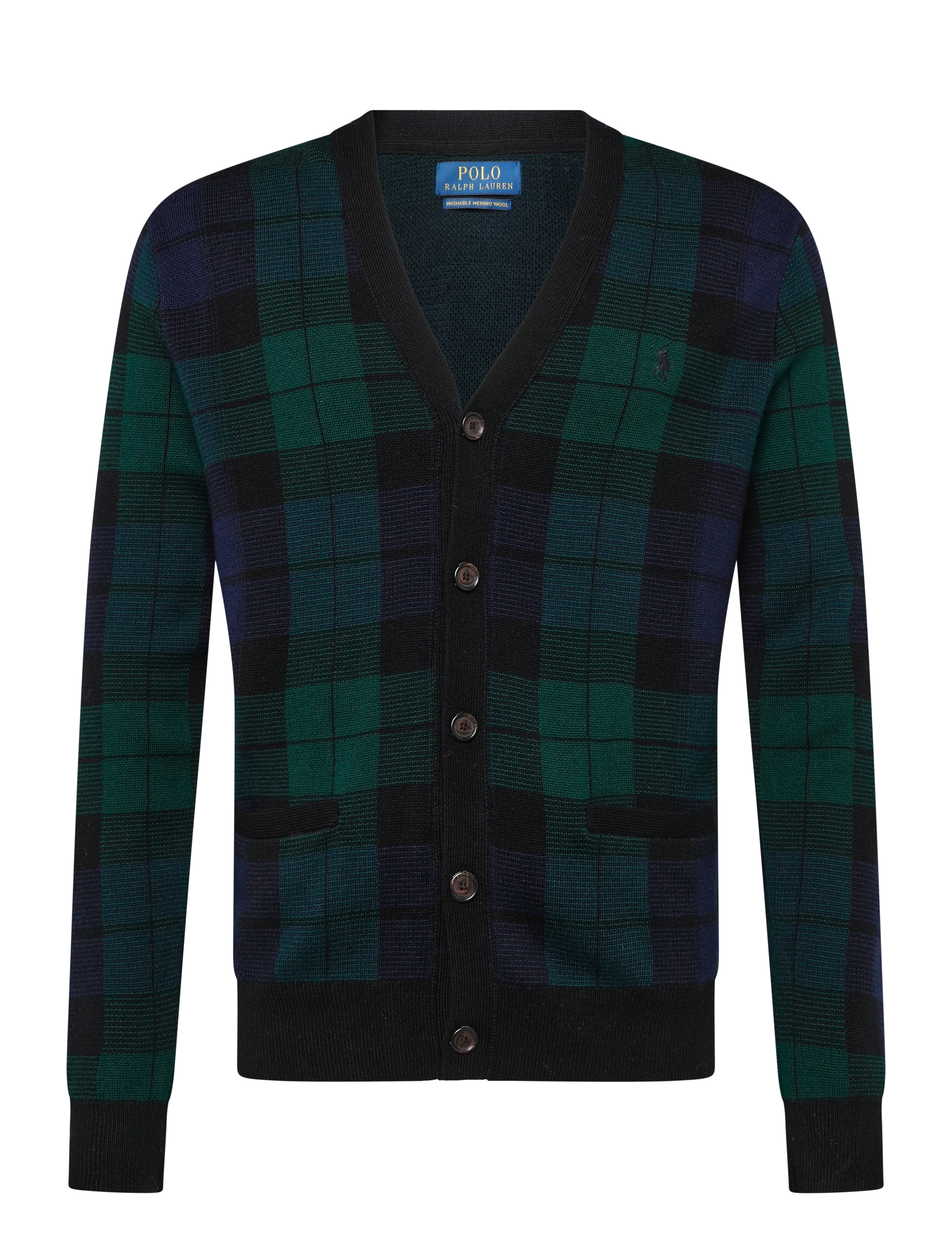 Polo Ralph Lauren Plaid Washable Wool Cardigan - Strik - BLACKWATCH COMBO / black