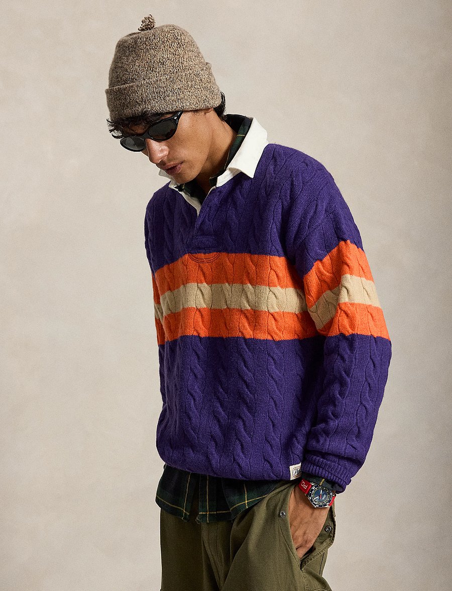 Polo Ralph Lauren - Relaxed Fit Cable-Knit Rugby Sweater - purple combo - 0