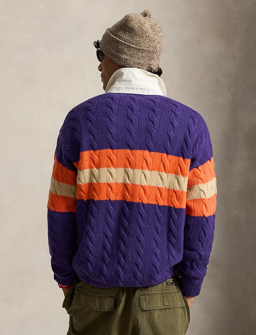 Polo Ralph Lauren - Relaxed Fit Cable-Knit Rugby Sweater - purple combo - 3