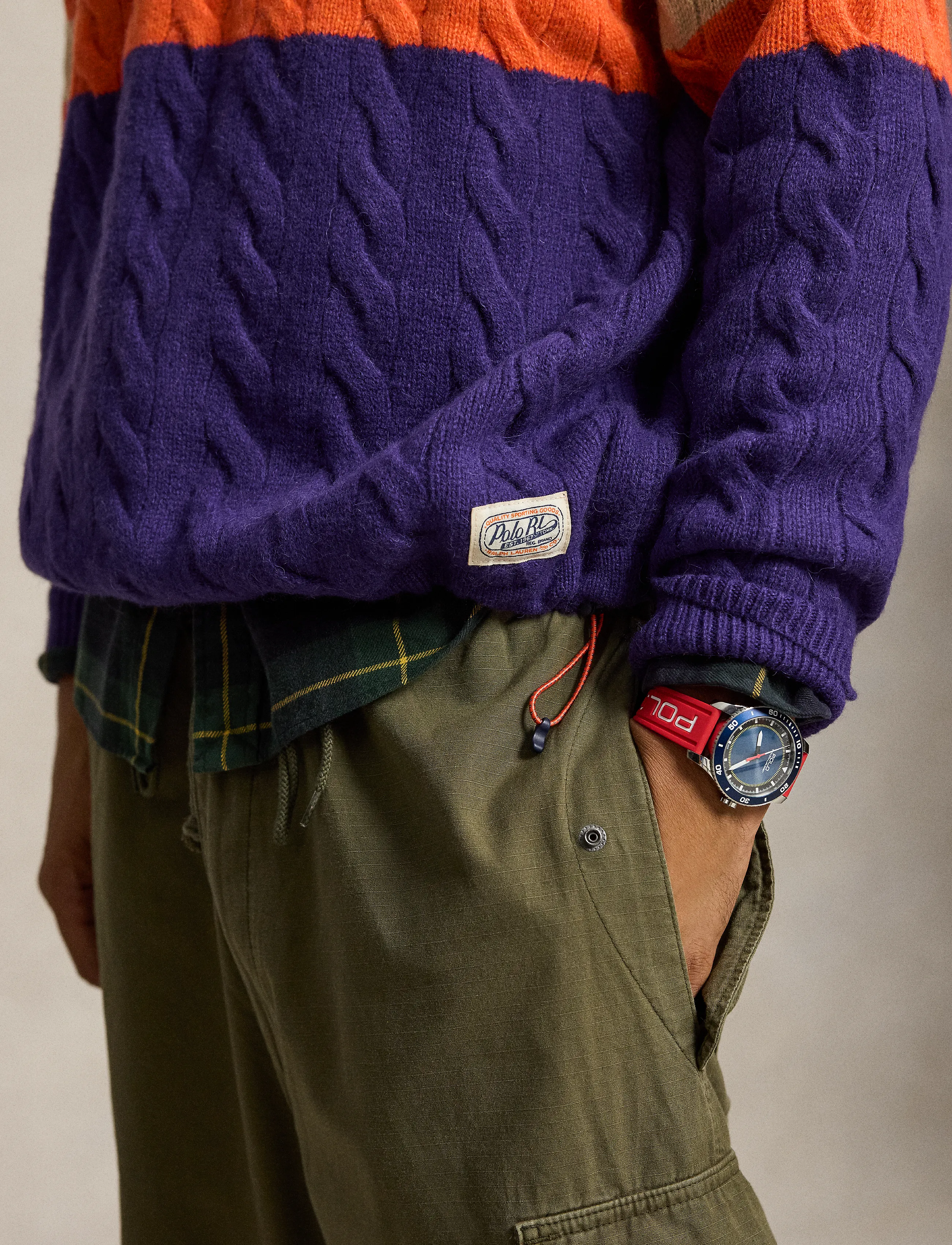 Polo Ralph Lauren - Relaxed Fit Cable-Knit Rugby Sweater - purple combo - 4