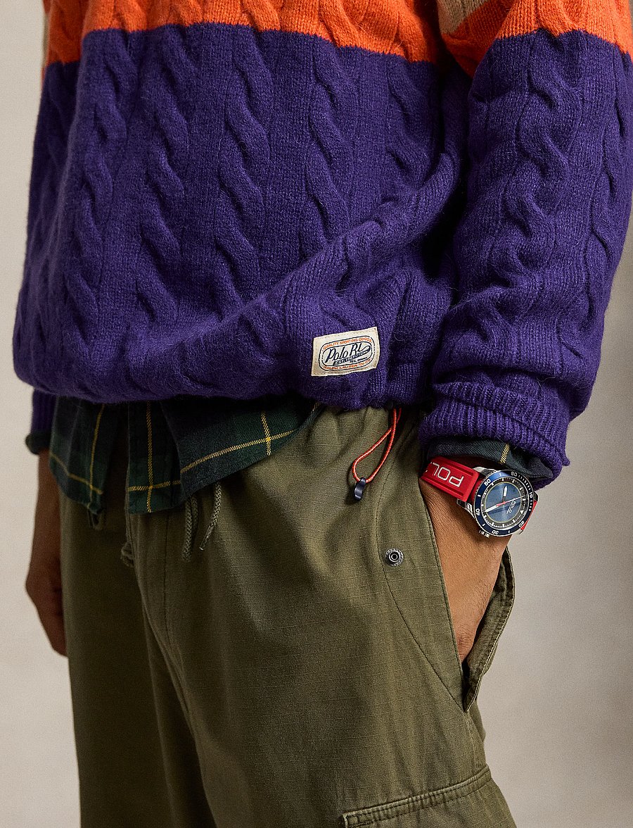 Polo Ralph Lauren - Relaxed Fit Cable-Knit Rugby Sweater - purple combo - 4