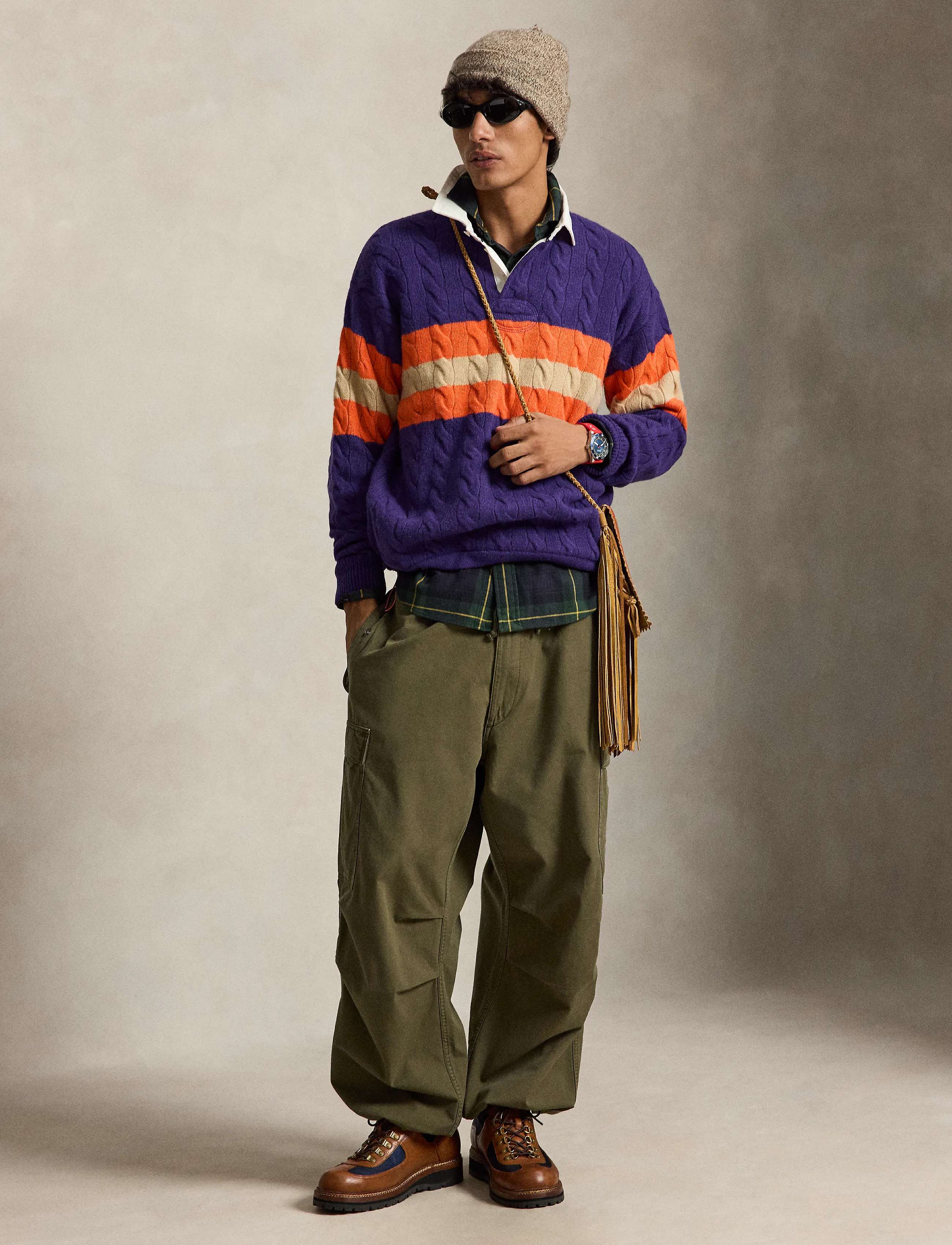 Polo Ralph Lauren - Relaxed Fit Cable-Knit Rugby Sweater - purple combo - 5