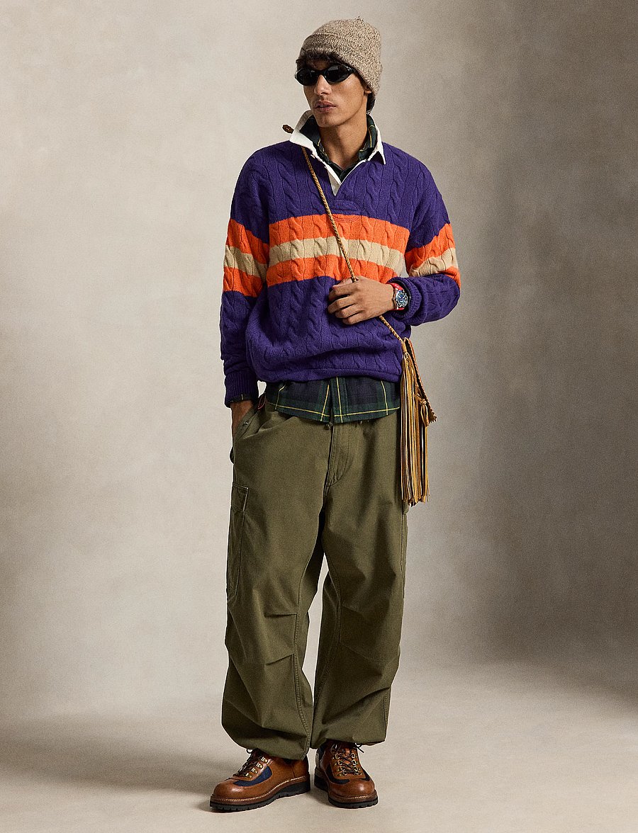 Polo Ralph Lauren - Relaxed Fit Cable-Knit Rugby Sweater - purple combo - 5