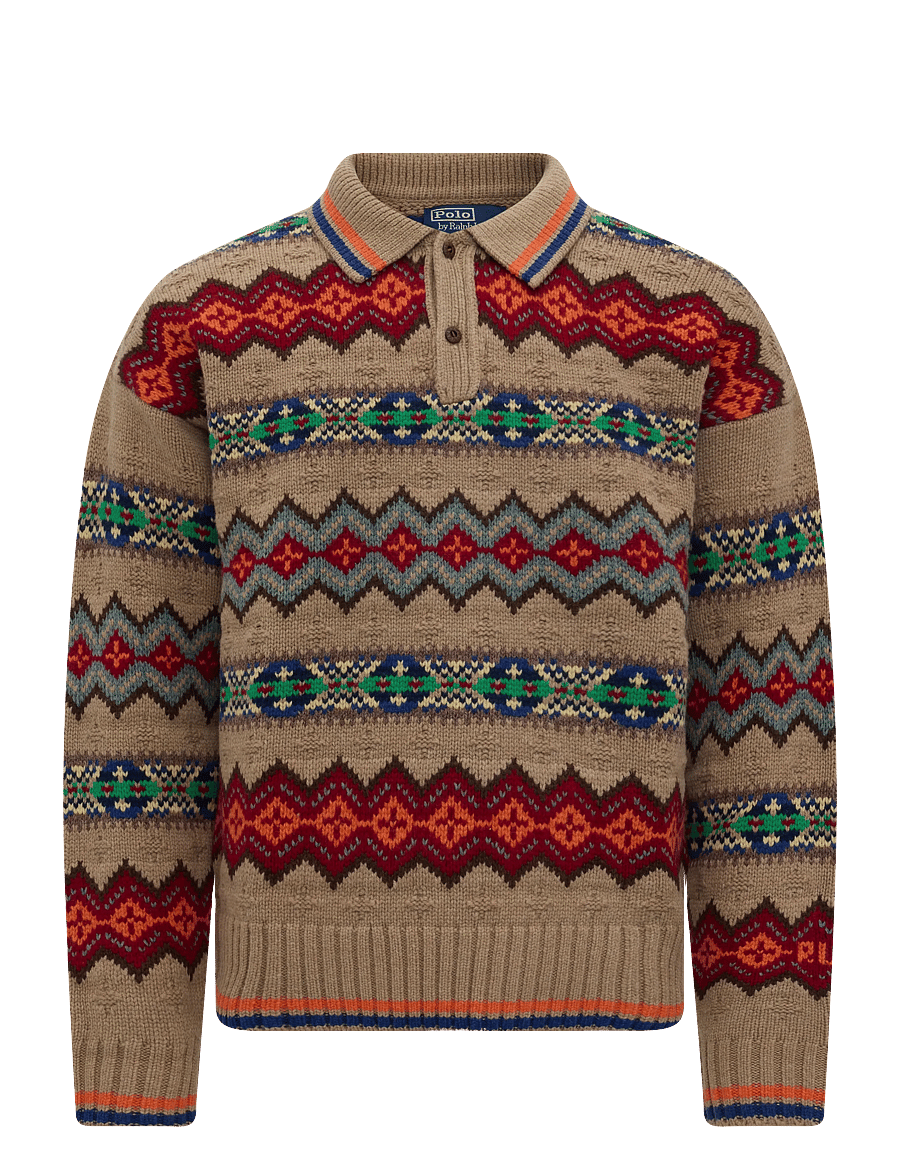 Polo Ralph Lauren - Fair Isle Wool-Blend Polo-Collar Sweater - dzianinowe koszulki polo z długim rękawem - tan multi - 2
