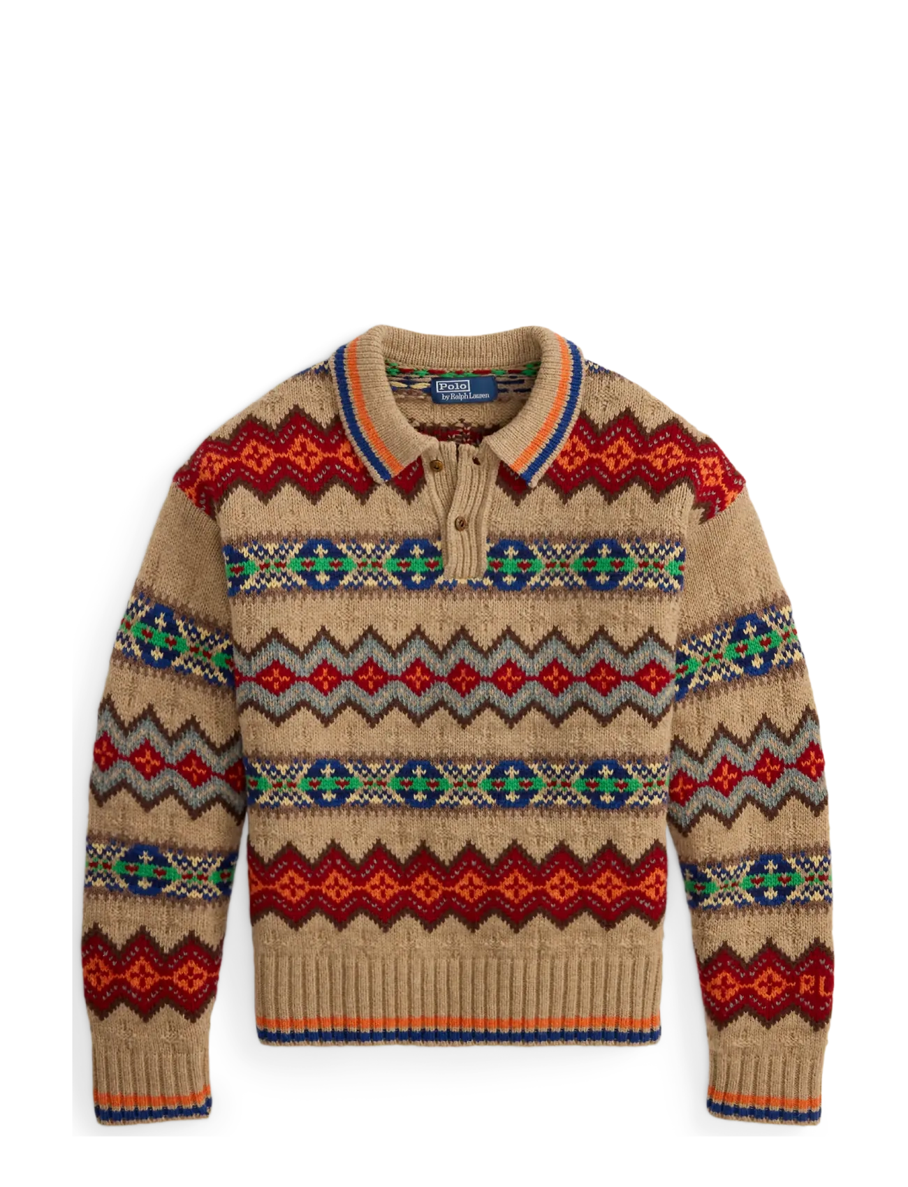 Polo Ralph Lauren Fair Isle Wool-Blend Polo-Collar Sweater - Tøj - TAN MULTI / beige