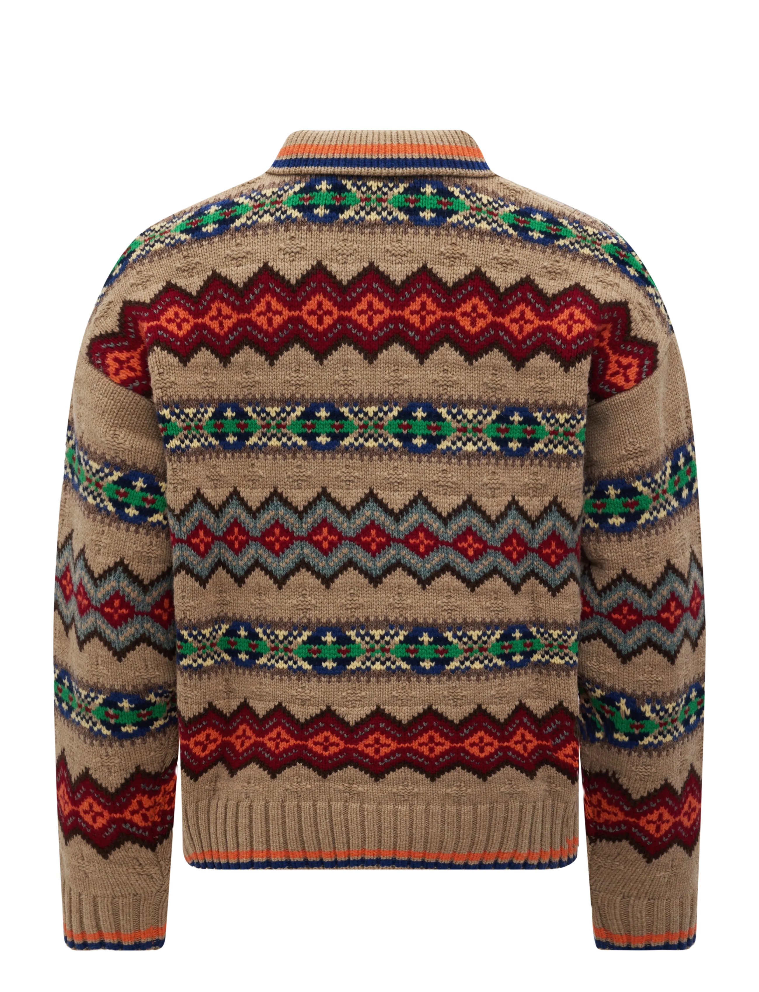 Polo Ralph Lauren - Fair Isle Wool-Blend Polo-Collar Sweater - dzianinowe koszulki polo z długim rękawem - tan multi - 3