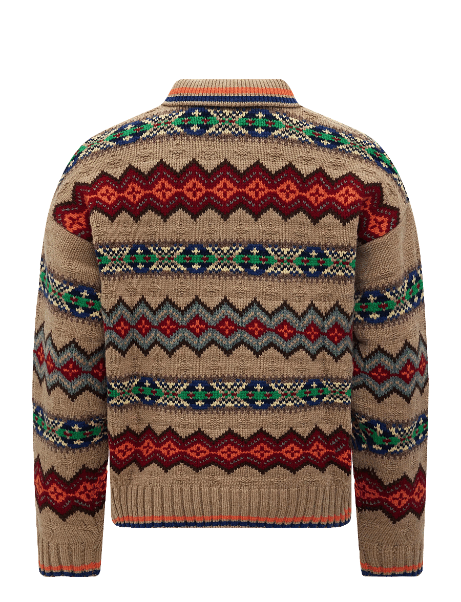 Polo Ralph Lauren - Fair Isle Wool-Blend Polo-Collar Sweater - dzianinowe koszulki polo z długim rękawem - tan multi - 3