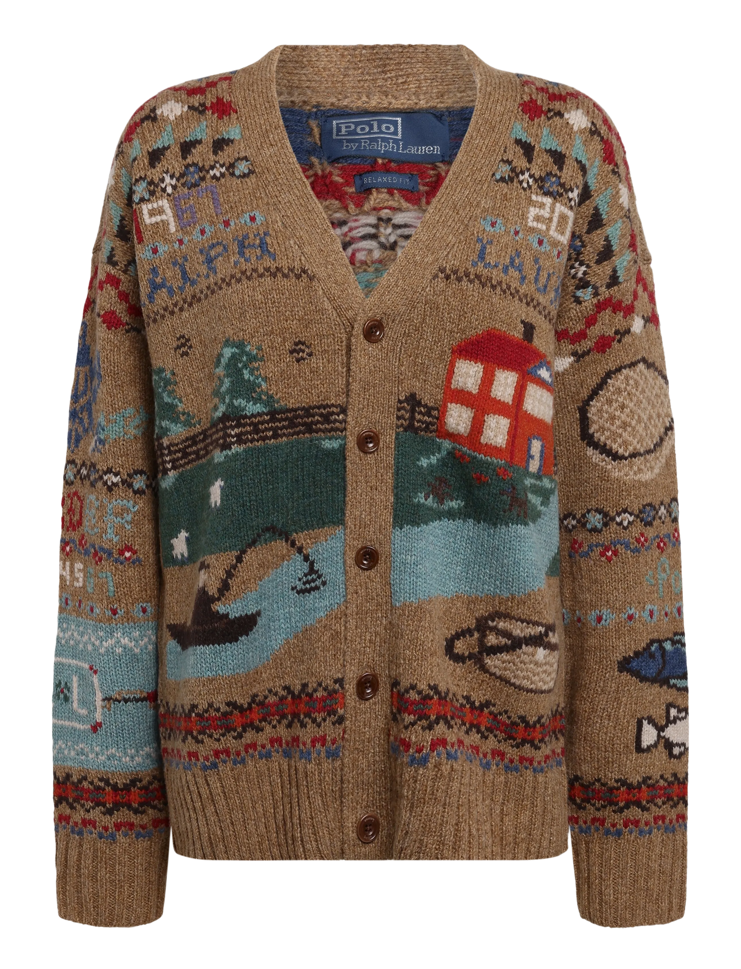 Polo Ralph Lauren Relaxed Fit Scenic Wool Cardigan - Kläder - TAN MULTI / beige