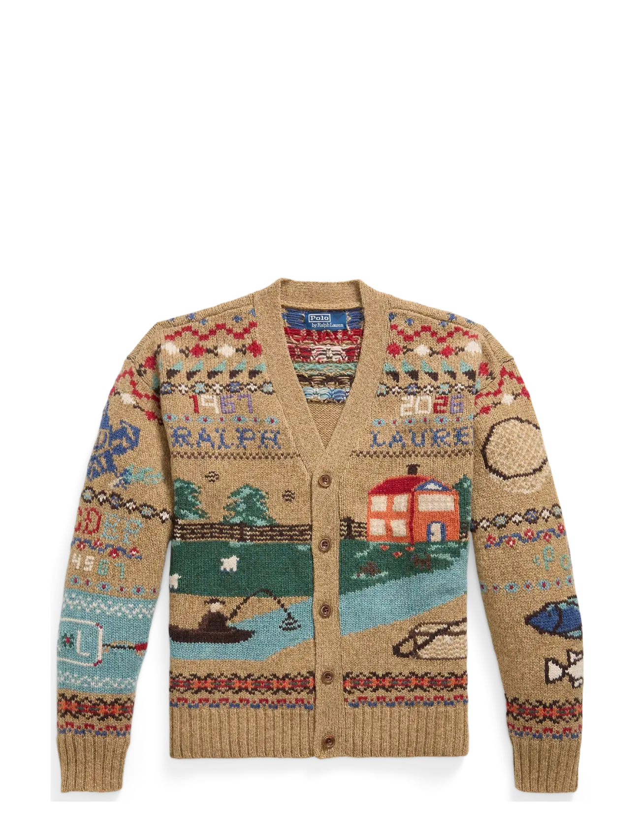 Polo Ralph Lauren Relaxed Fit Scenic Wool Cardigan - Riided - TAN MULTI / beige