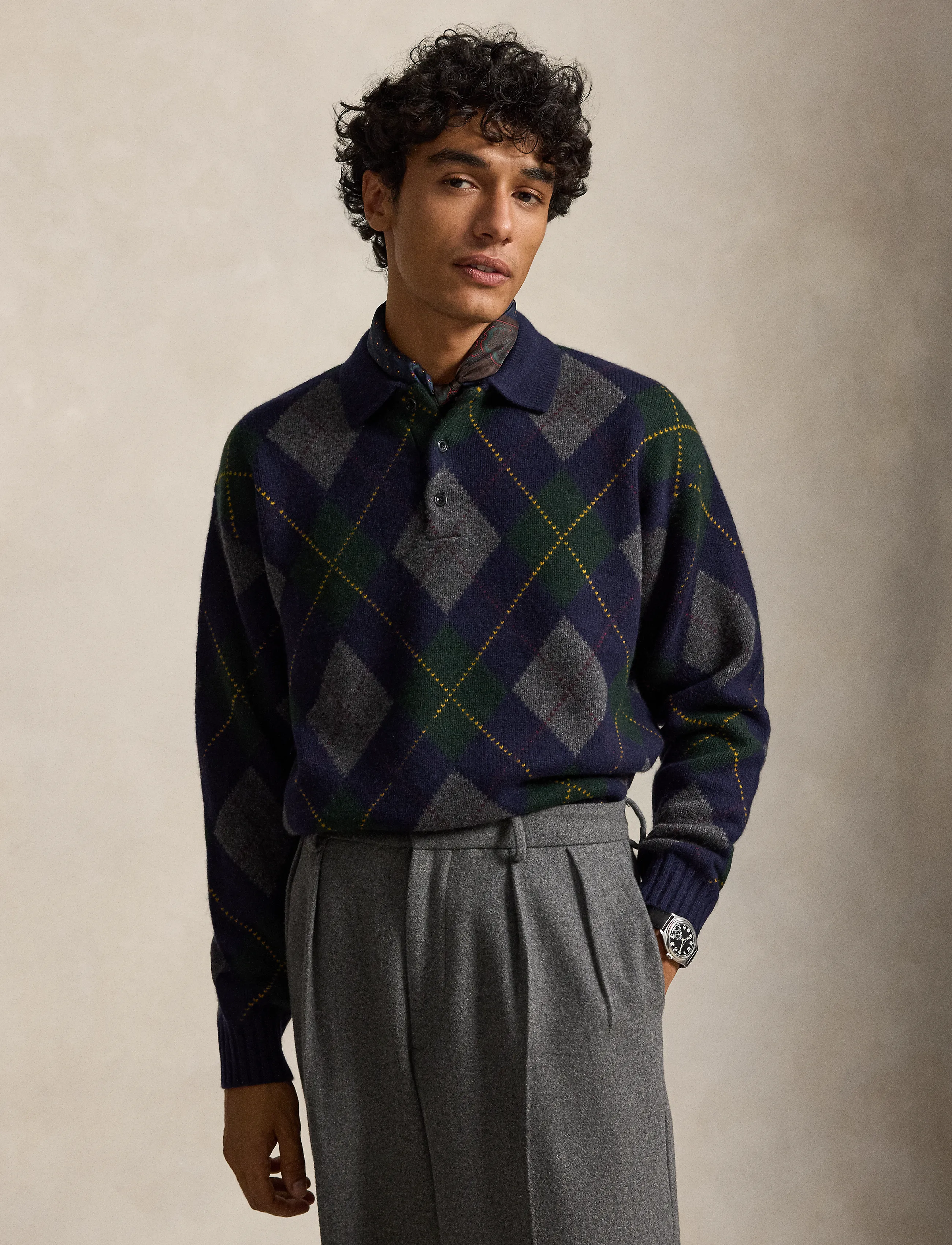 Relaxed Fit Argyle Wool-Mohair Sweater