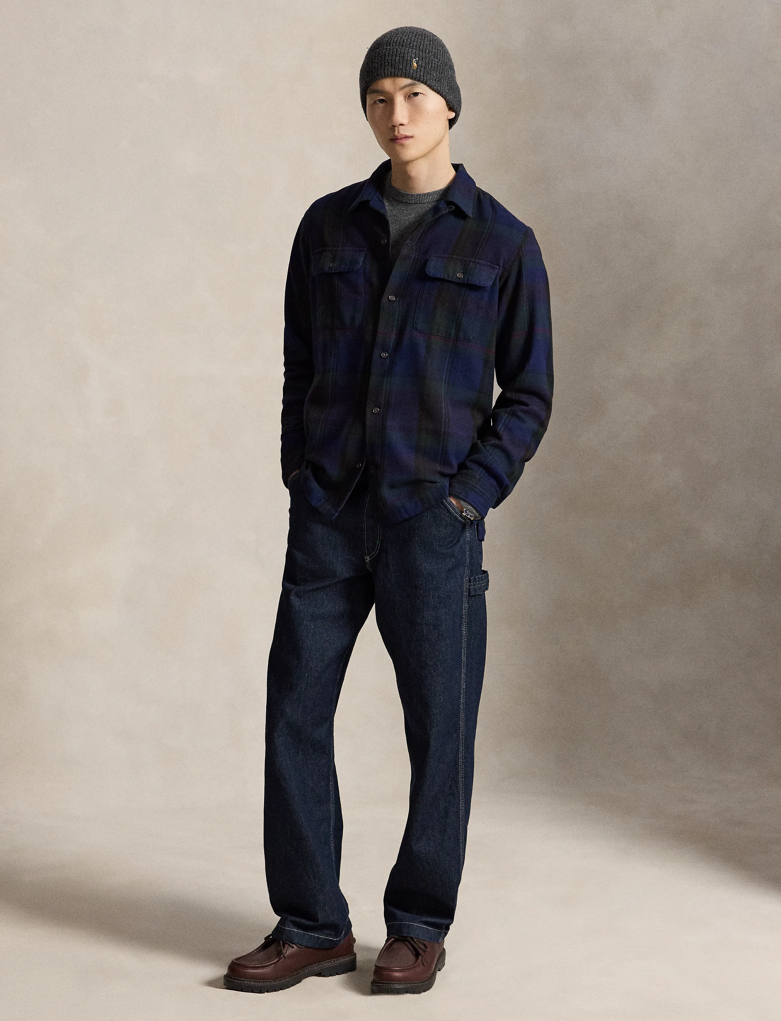 Polo Ralph Lauren - Classic Fit Plaid Suede-Trim Twill Shirt - rutiga skjortor - 7385a olive royal - 5