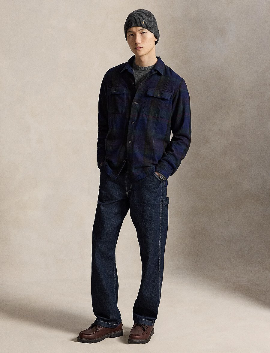 Polo Ralph Lauren - Classic Fit Plaid Suede-Trim Twill Shirt - rutiga skjortor - 7385a olive royal - 5