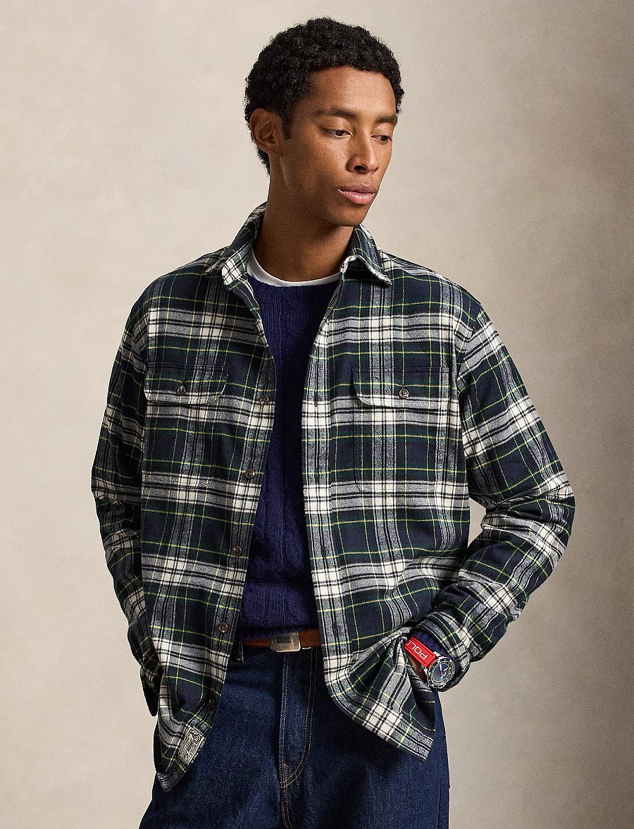 Polo Ralph Lauren - Classic Fit Plaid Flannel Workshirt - flannel-skjorter - 7390 navy green m - 0