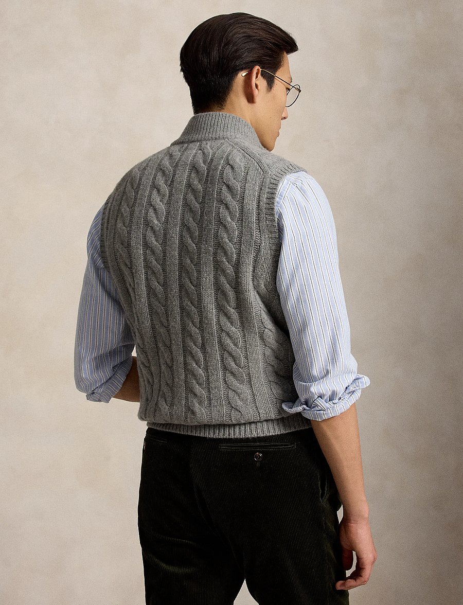 Polo Ralph Lauren - Cable-Knit Wool-Cashmere Sweater Vest - strikveste - fawn grey heather - 3
