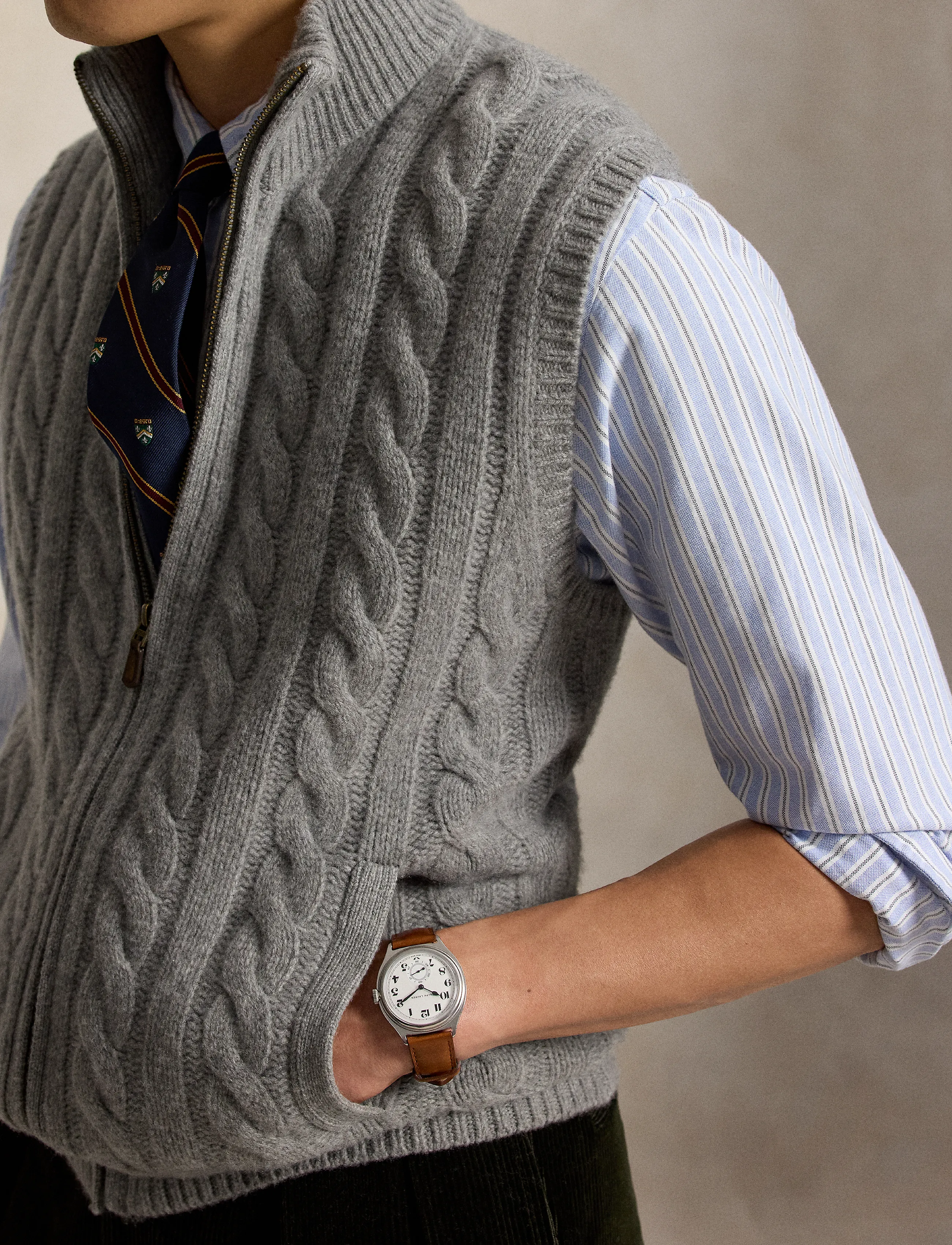 Polo Ralph Lauren - Cable-Knit Wool-Cashmere Sweater Vest - strikveste - fawn grey heather - 4