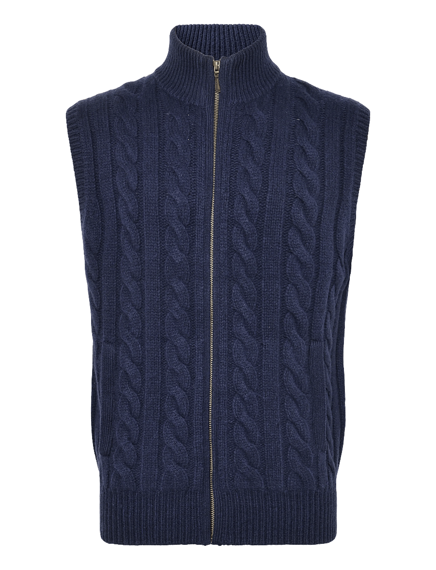 Polo Ralph Lauren - Cable-Knit Wool-Cashmere Sweater Vest - knitted vests - hunter navy - 2