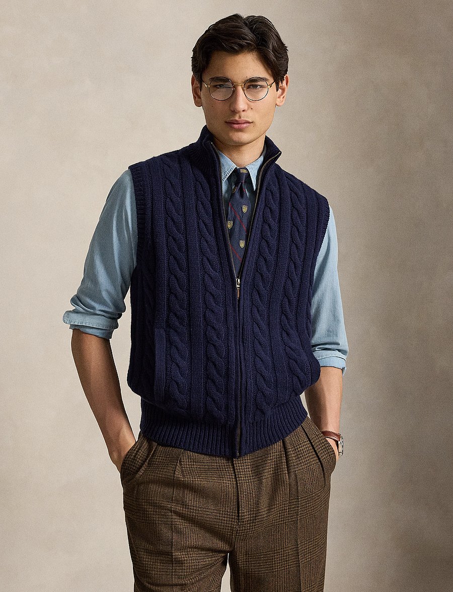Polo Ralph Lauren - Cable-Knit Wool-Cashmere Sweater Vest - strickwesten - hunter navy - 0