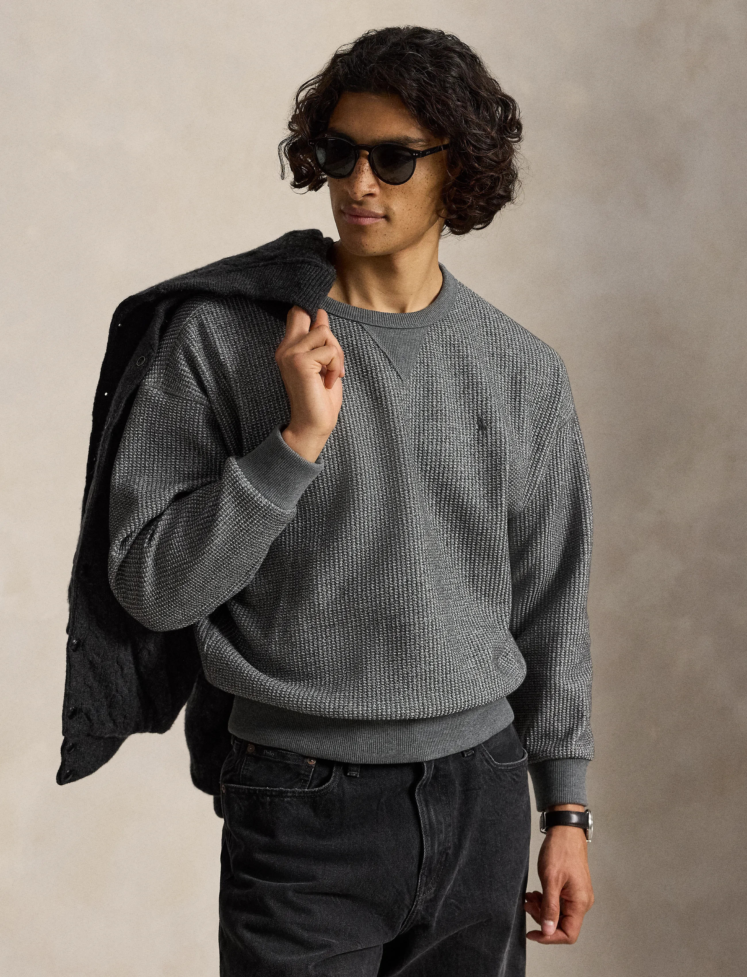 Relaxed Fit Waffle-Knit Sweatshirt