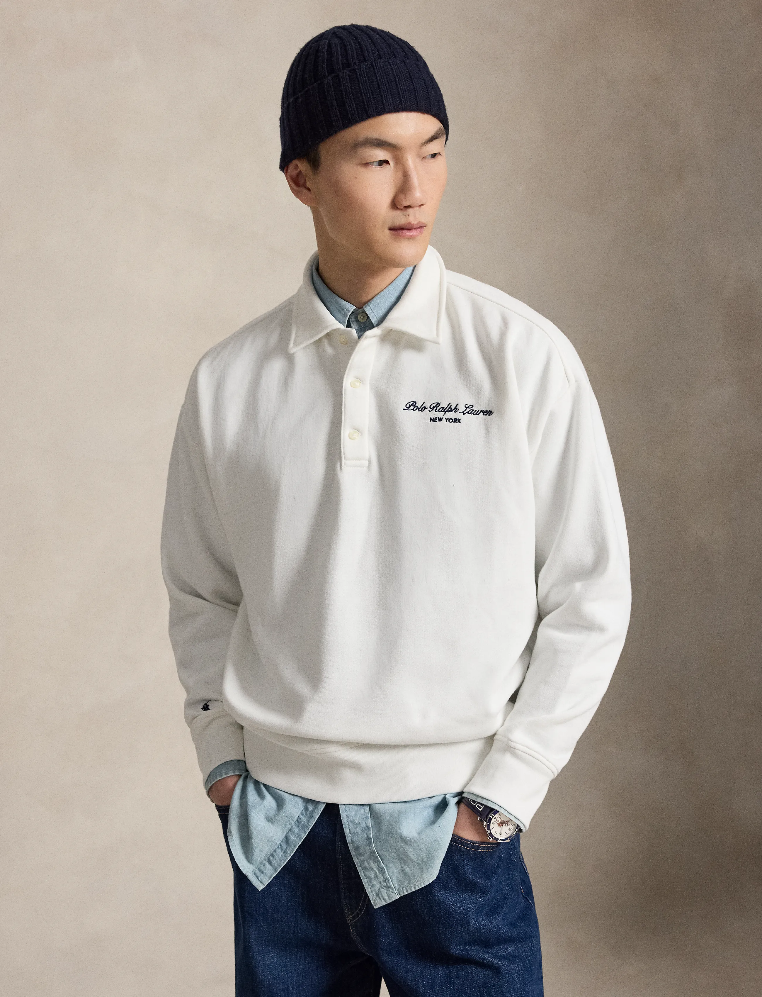 Relaxed Fit Logo Collared Sweatshirt