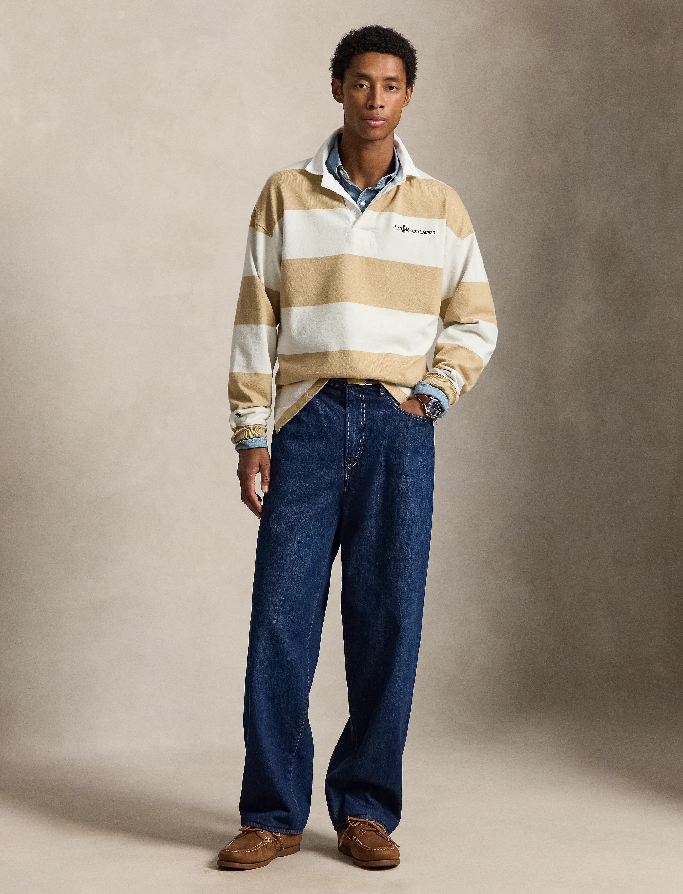 Polo Ralph Lauren Relaxed Fit Striped Jersey Rugby Shirt - Shop efter anledning - VINTAGE KHAKI MUL / beige