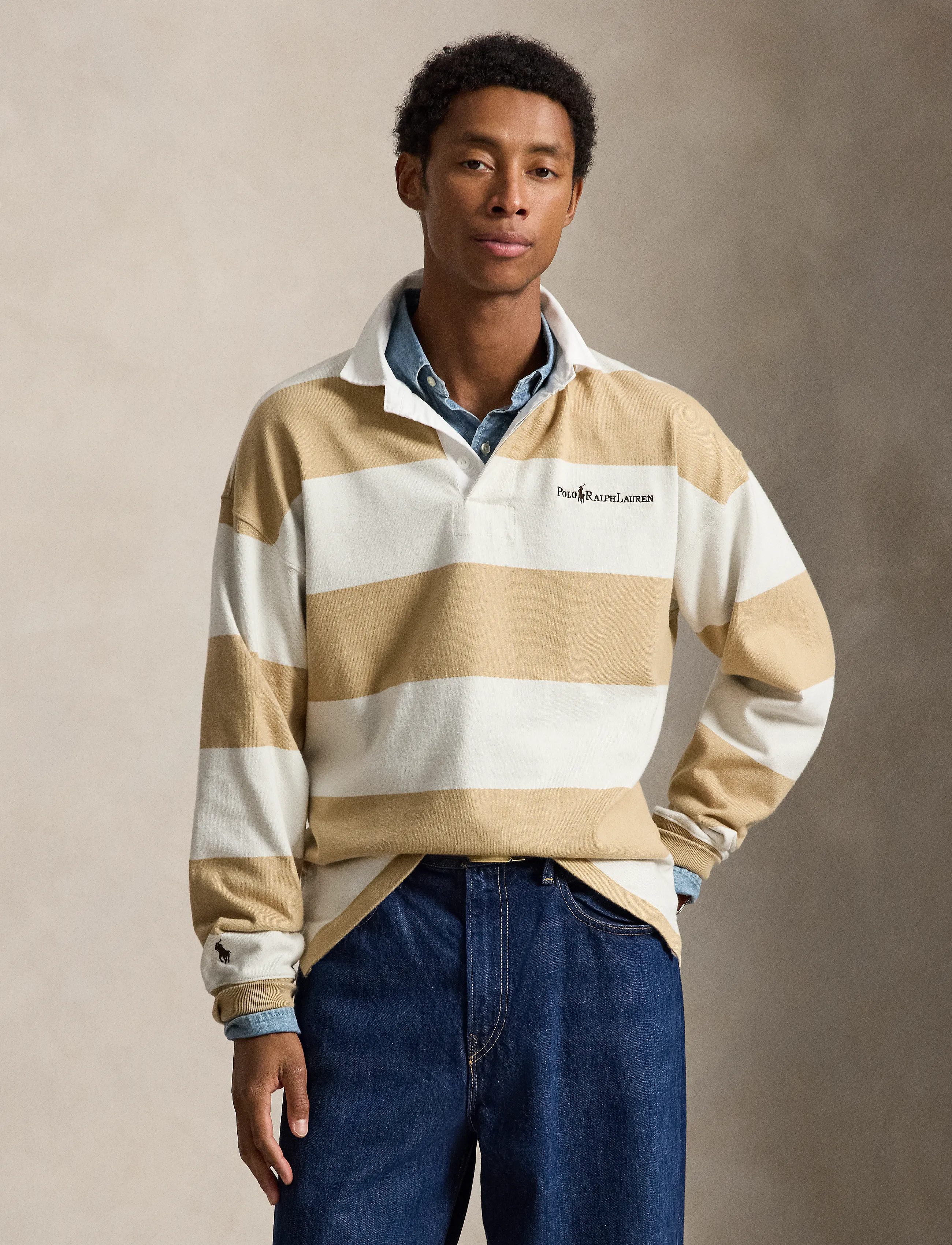 Polo Ralph Lauren - Relaxed Fit Striped Jersey Rugby Shirt - vintage khaki mul - 3
