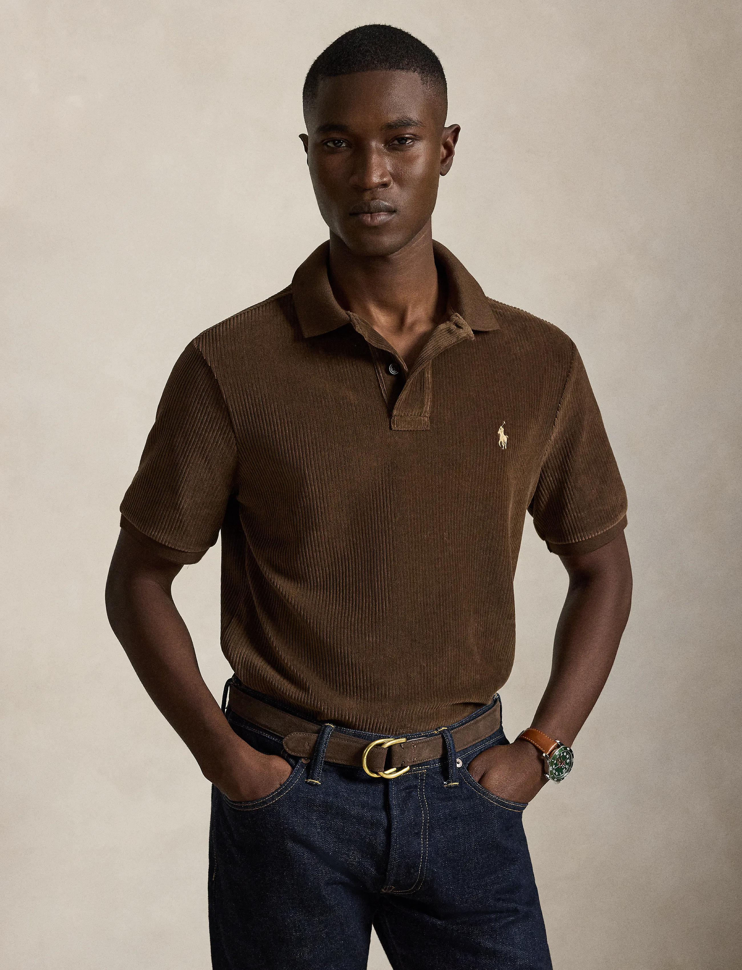 Polo Ralph Lauren Classic Fit Knit Corduroy Polo Shirt - Poloshirts - NUTMEG BROWN / brown