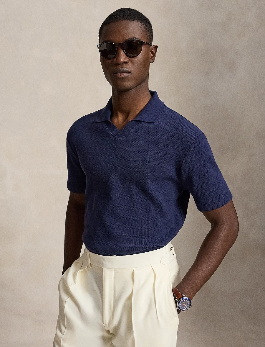 Polo Ralph Lauren - Pointelle-Ribbed Polo Shirt - knitted polos - newport navy - 0