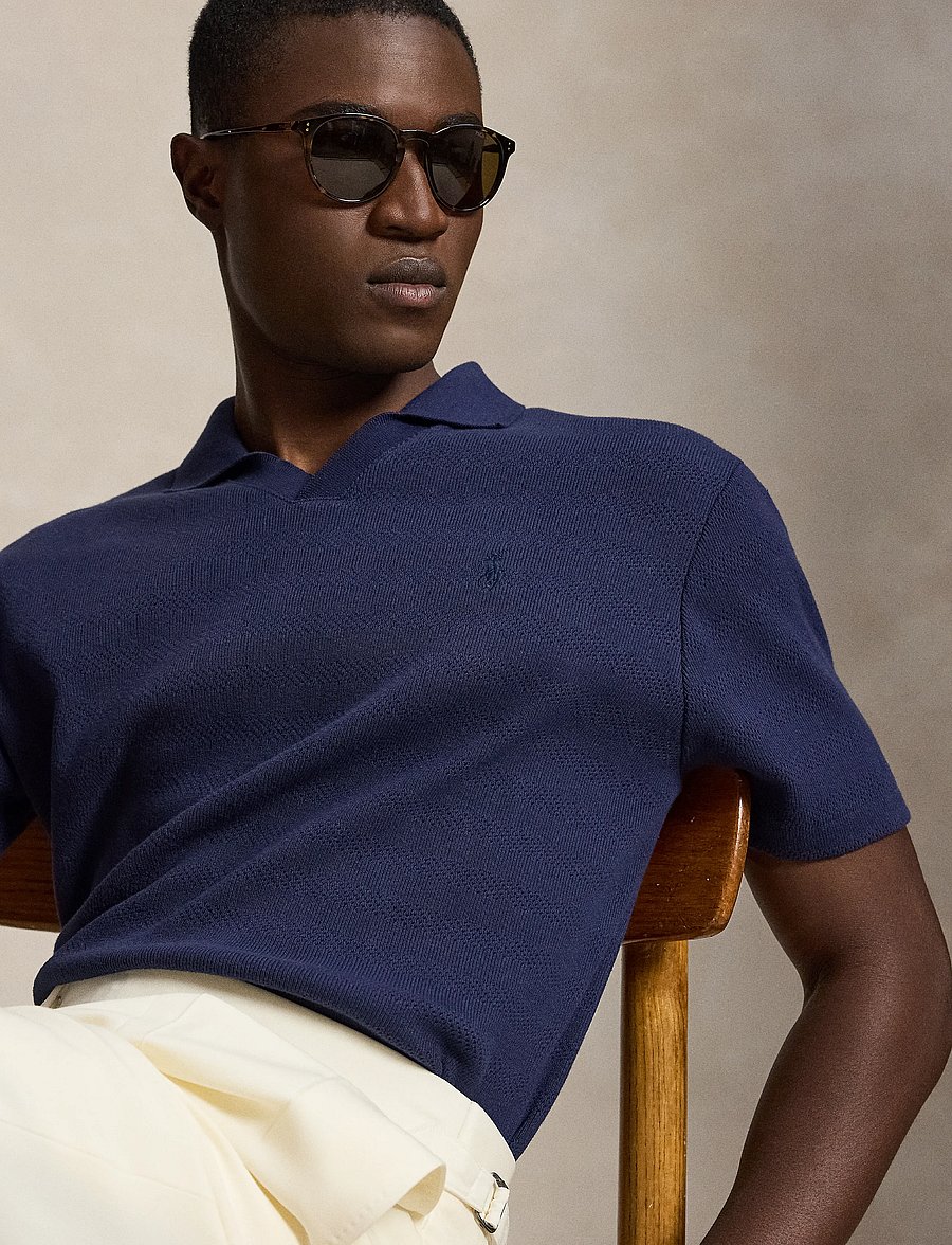Polo Ralph Lauren - Pointelle-Ribbed Polo Shirt - knitted polos - newport navy - 4