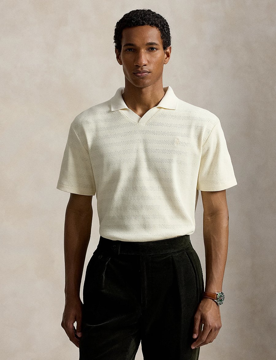 Polo Ralph Lauren - Pointelle-Ribbed Polo Shirt - knitted polos - pale cream - 0