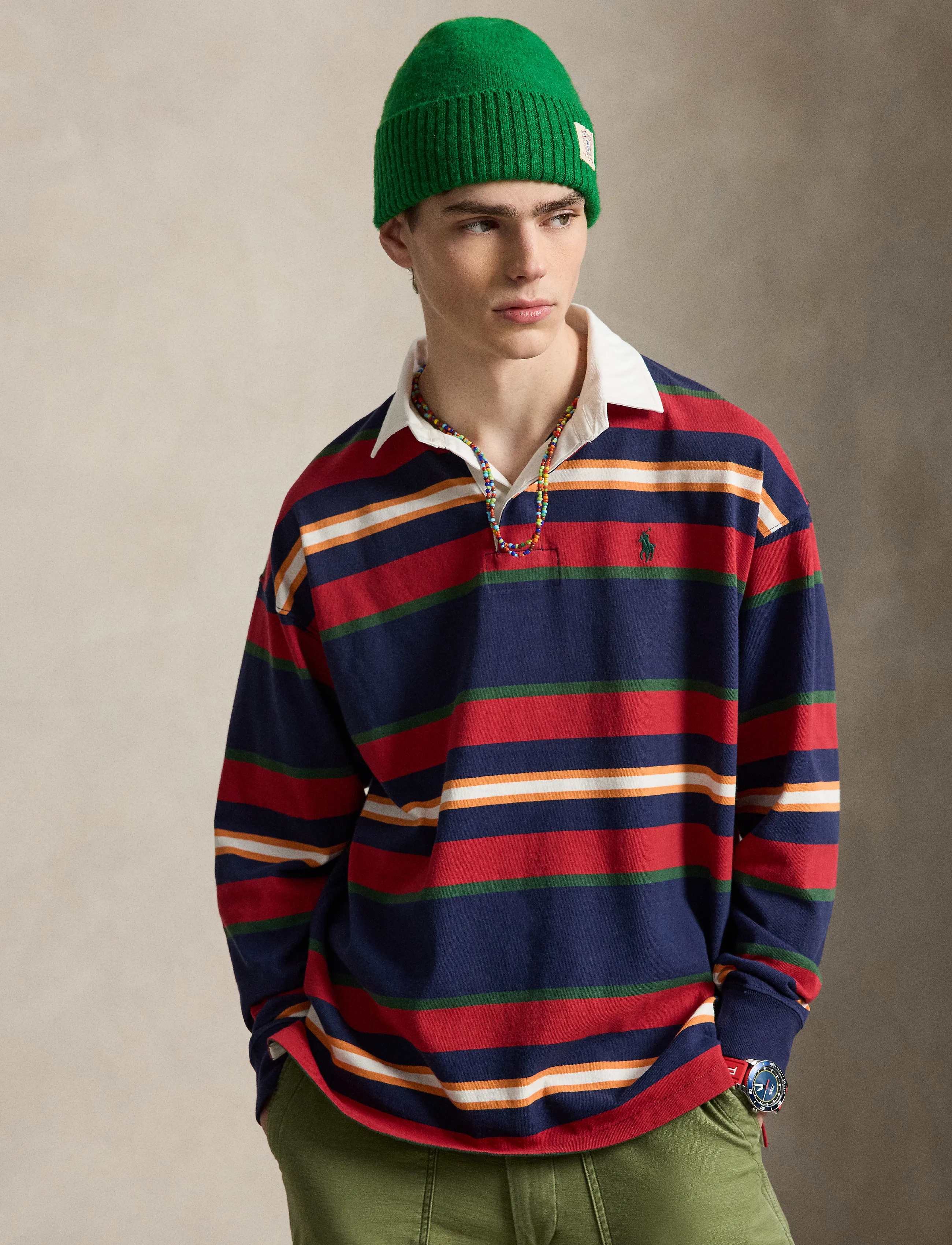 Polo Ralph Lauren Big Fit Striped Jersey Rugby Shirt, L, Navy, Poloer > Langærmede, Herre